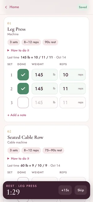 The client app: logging sets for today's workout